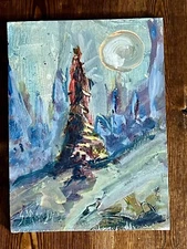 Art Original Acrylic Painting Silver Moon And Pine by Randy Spry