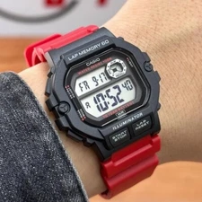 CASIO Digital Men Watch WS-1400H-4AVDF Resin Strap Black Red Original New