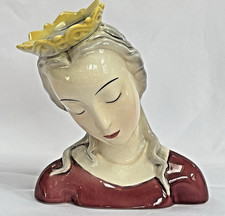 Figura Busto Cerámico Corona Mary Madonna De Colección Firmada Funo Goldcrest 6.75" EE. UU.