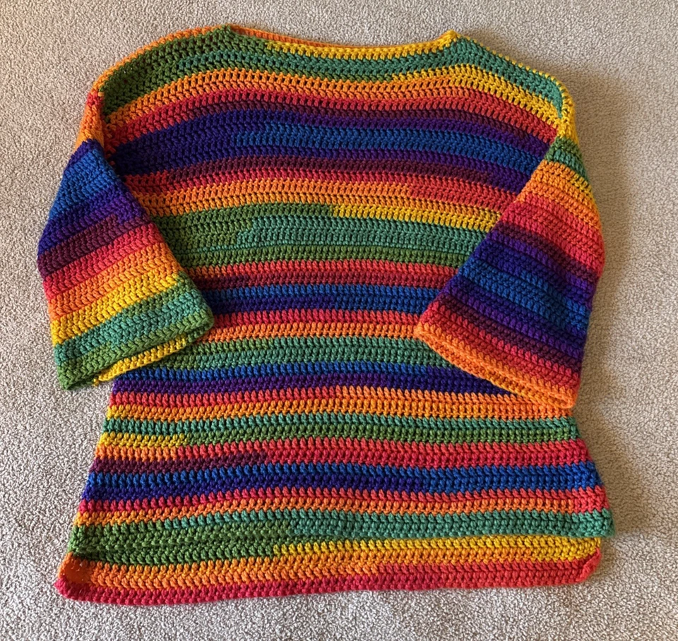 Suéter Arco Iris Tejido a Mano Único Mujer L Acampanado Manga 3/4 Dopamina Sin Marca Foto 4 de 4