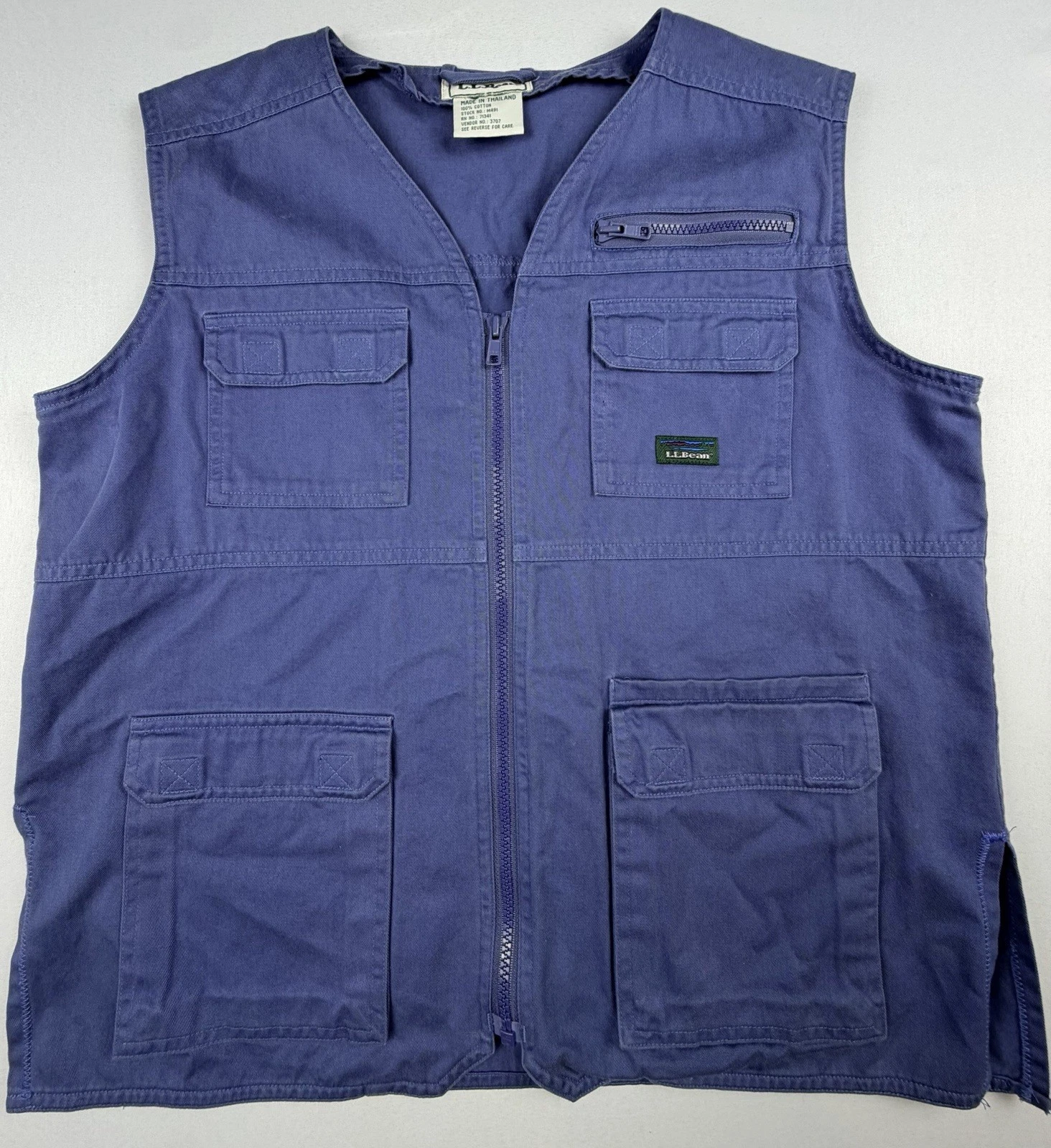 L.L. Bean Utility Fishing Vest Mens Medium Blue Full Zip Multi Pocket Outdoor