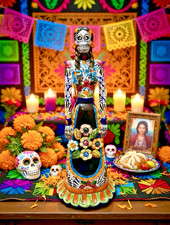 Talavera Catrina 22” Figura Mexicana Día de Muertos Cerámica Jaula Pájaro