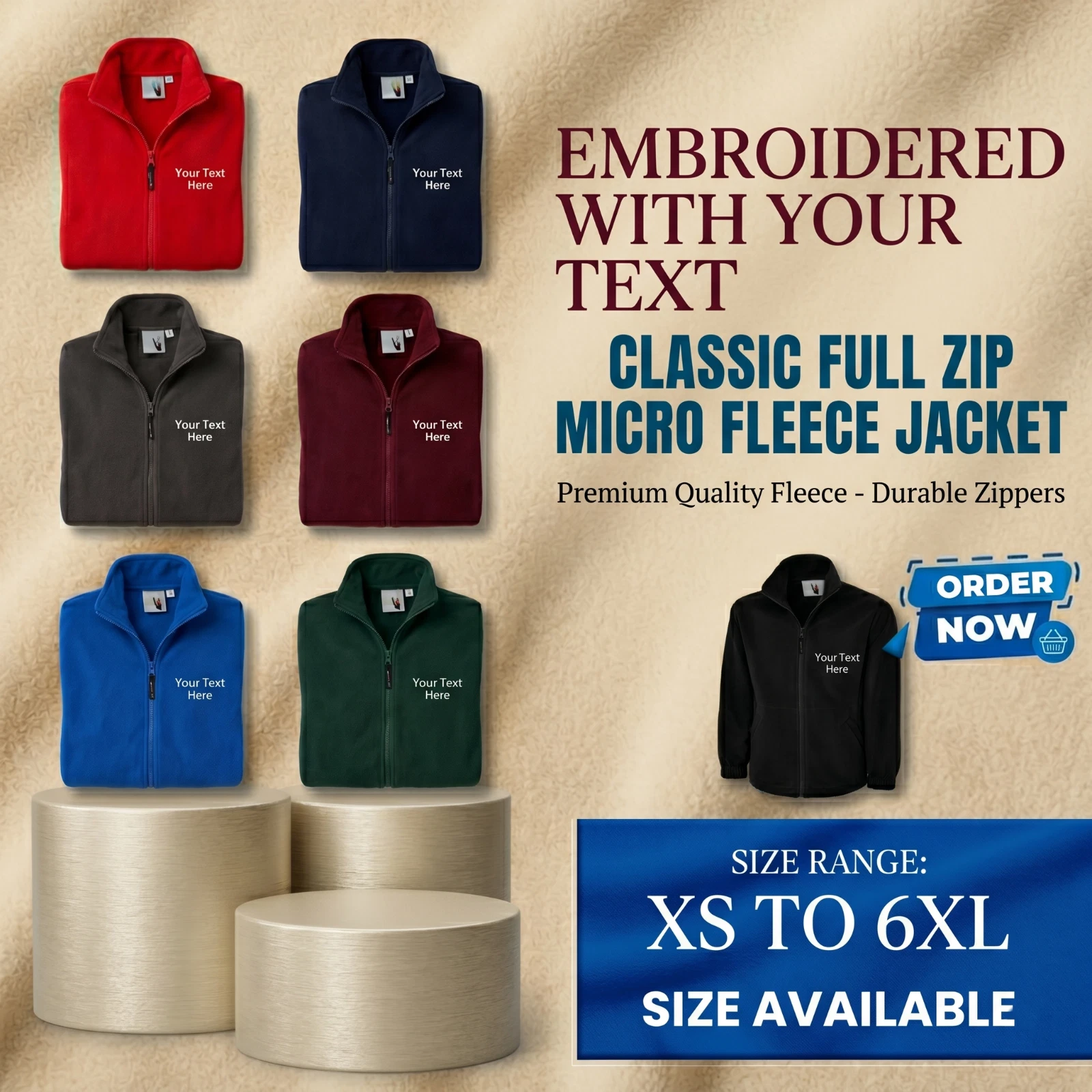 Personalised Uneek Fleece Jacket Custom Embroidered Text Logo Workwear Unisex
Opens in a new window