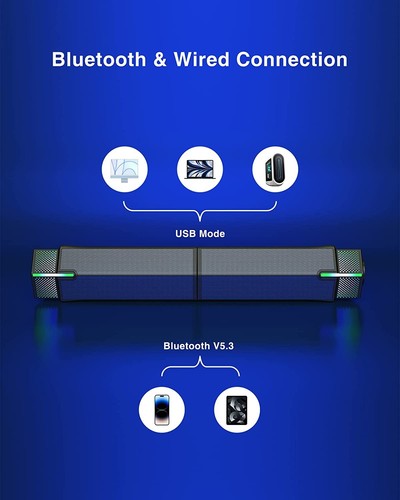Jeecoo Pc Speakers M20,Computer Speakers with Lighting,Bluetooth Gaming Speaker - Picture 2 of 8