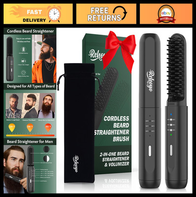 Portable Cordless Beard Straightener Brush, Heated Comb with Anti-Scald & Ionic