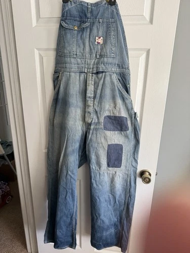 Early 1900's Vintage Denim Bib Overalls Mens Blue Distressed "anvil" brand - product listing photo