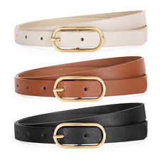 Women Skinny Leather Belt for Dress Pants Jeans Ladies Thin Waist Belts with ...