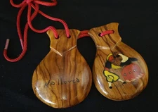 Vintage Hand Carved Wooden Castanets Clackers Dancers and Bull Fighter