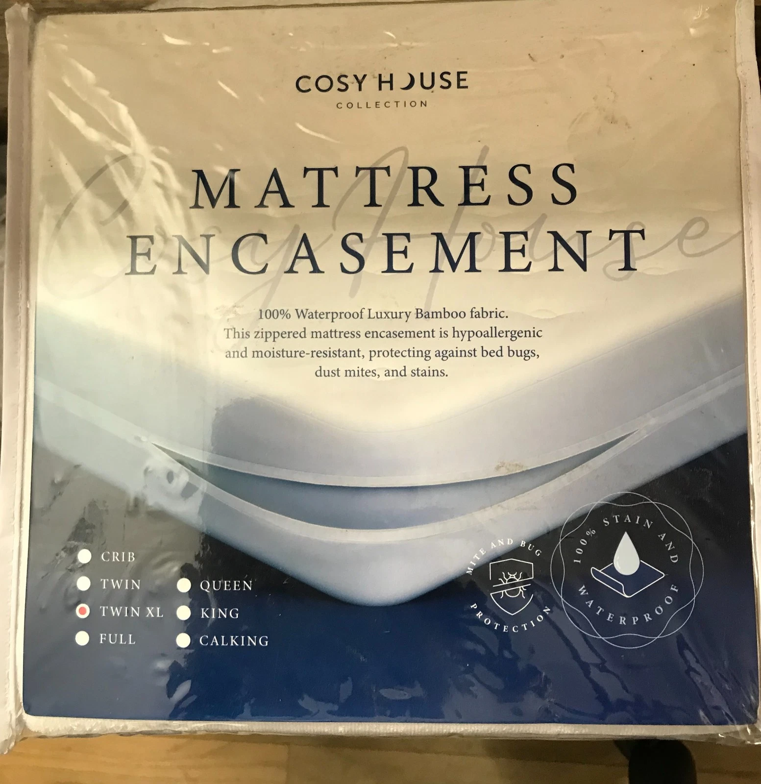 Cosy House Mattress Encasement Twin XL Bamboo Waterproof Zippered Cover – NEW