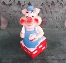 Vtg Large 3 Little Pigs Bricks Blow Mold Unbreakable Piggy Bank 