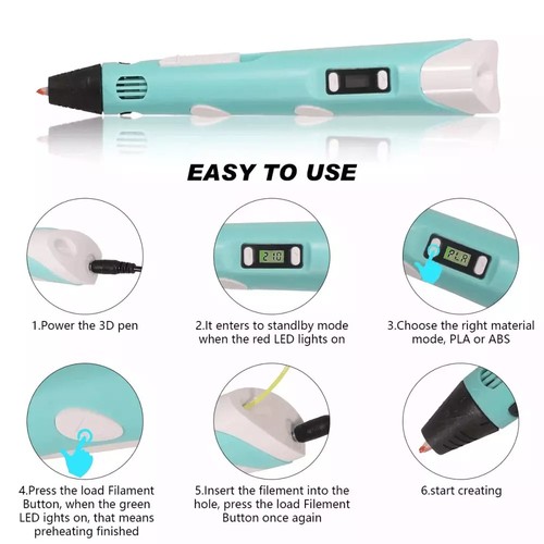 3D Printing Pen Set Doodle Printer Drawing 3 Colours PLA Filament Gift For Kids - Picture 7 of 15