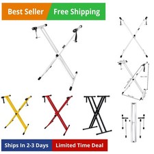 Heavy-Duty, Double-X, Adjustable Piano Keyboard Stand with Locking Straps White