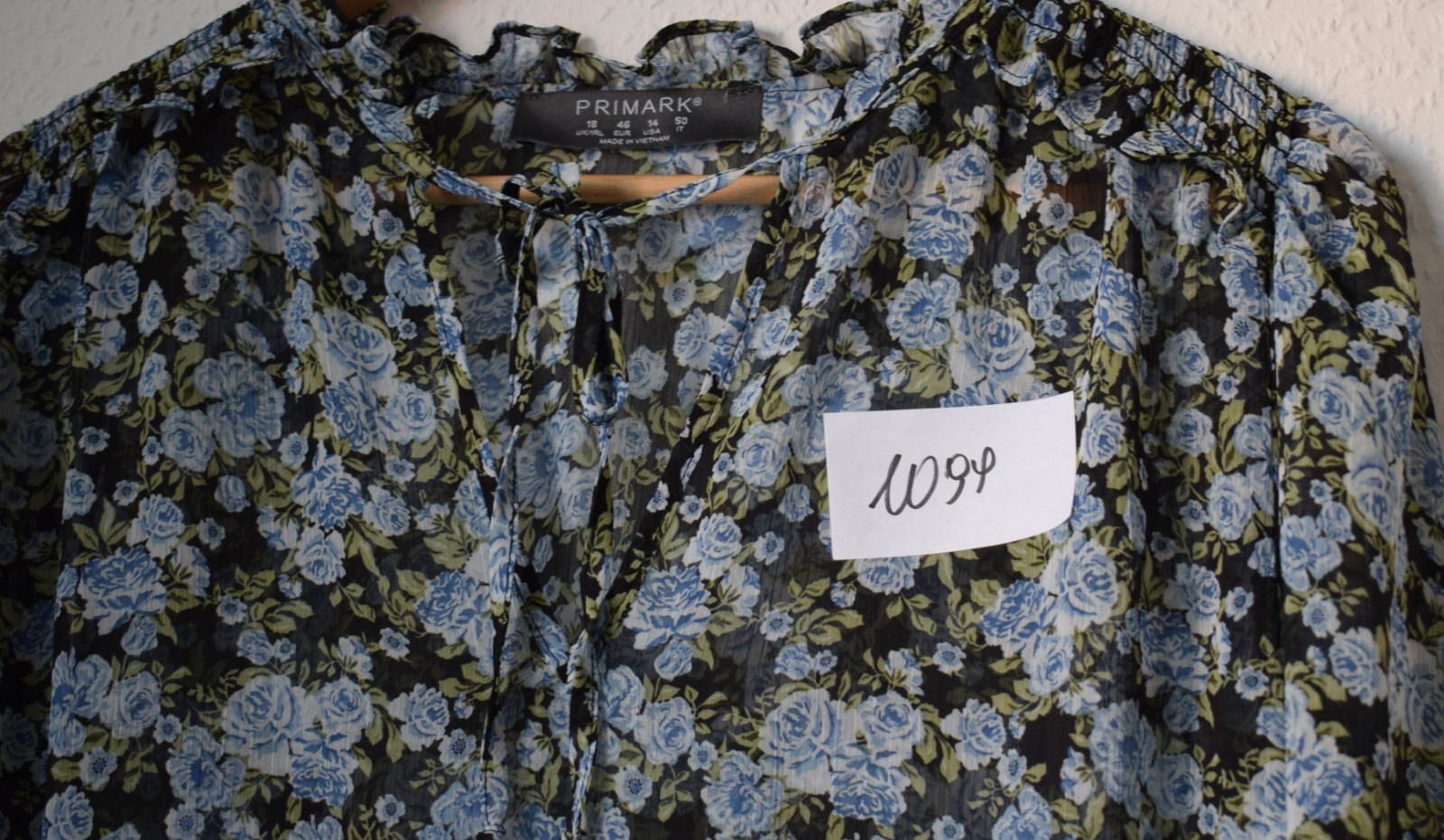 Primark Floral Sheer Chiffon Blouse - Blue & Green Roses image 4