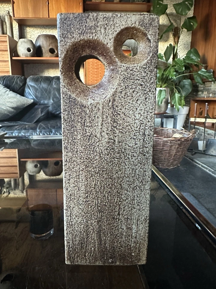 Rare Early 1970s Tony Foard Studio Pottery Modernist Slab With Two Apertures - Image 2 of 4