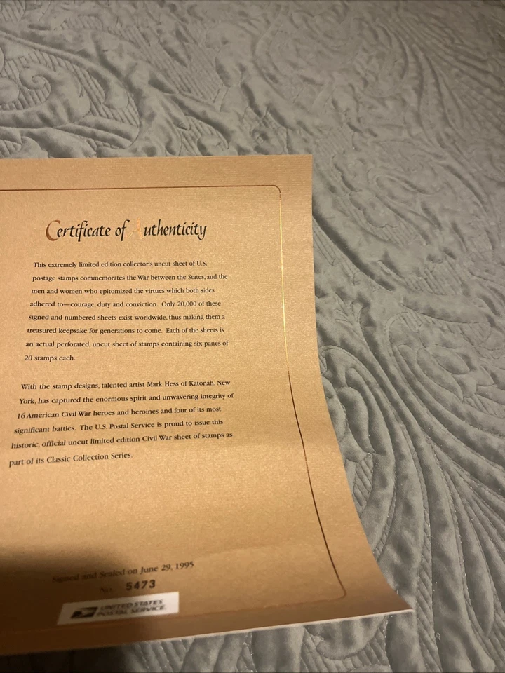 Марки Почтовой службы США времен гражданской войны - лист 20 центов 32 цента - 1994 классическая коллекция винтаж - Изображение 3 из 3