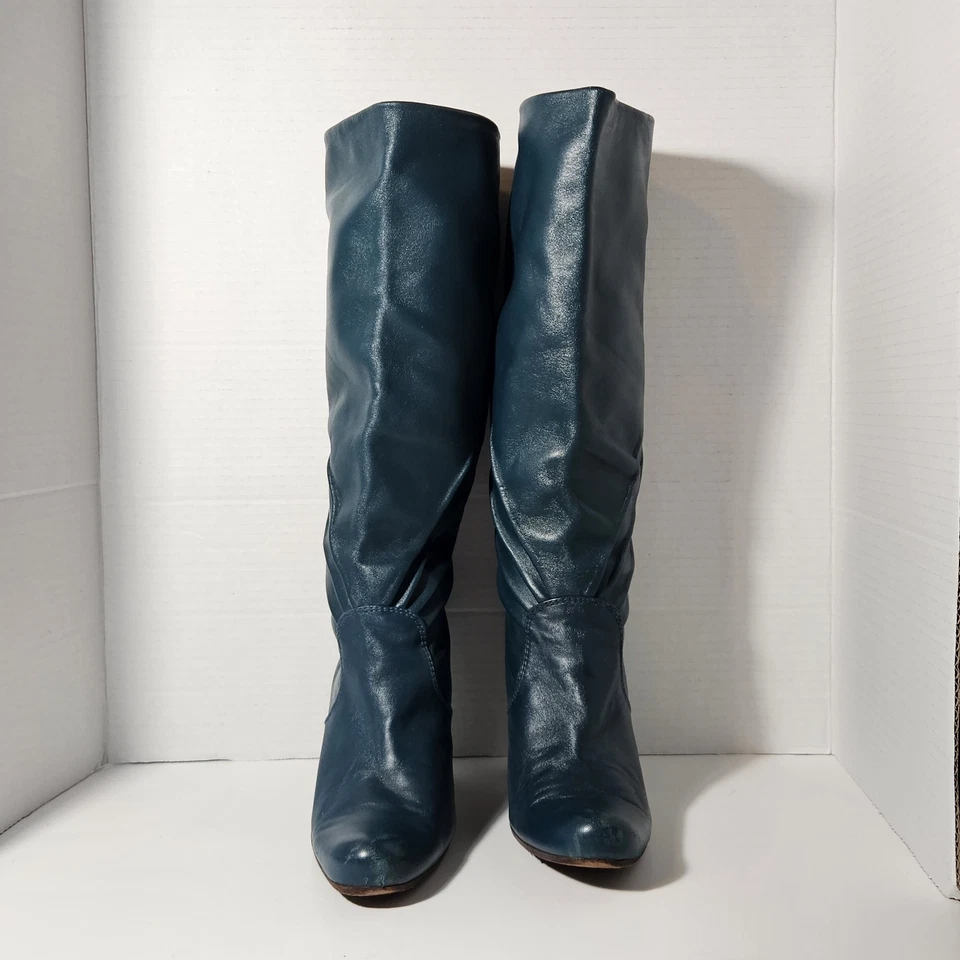 CHIE MIHARA VINTAGE GENUINE LEATHER BOOTS WOMEN'S SIZE 36 Spain Calf Knee Teal  - Image 3 of 4