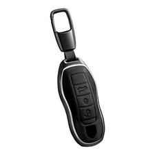 Leather Key Fob Cover Compatible with Boxster Cayenne Panamera Cayman B-black