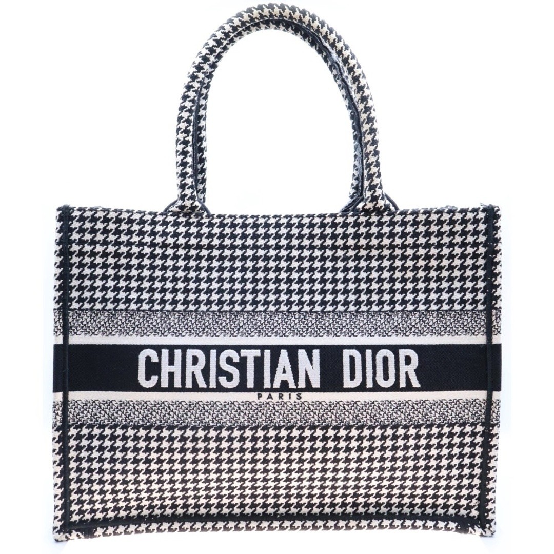 Christian Dior Book Tote Medium Houndstooth Black White Campus Bag Preowned Women