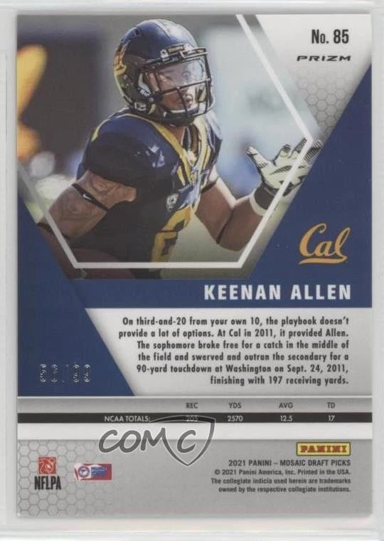 2021 Panini Mosaic Draft Picks Mosaic Red /99 Keenan Allen #85 - Image 2 of 2