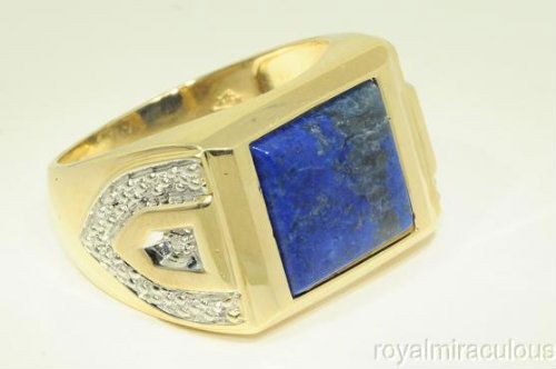 Rylos Yellow Gold Plated Silver Simulated Lapis & Diamond Ring - Picture 2 of 3