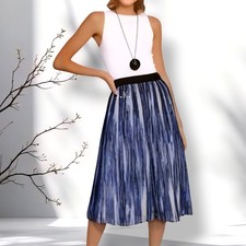 Vintage 90s Y2K Casual Chic Pleated/Plisse Abstract Watercolor Full Skirt sz M/L