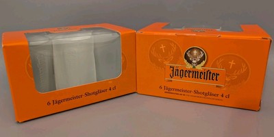 2x6 Jägermeister Shotglas 4cl Kurze in OVP Schnaps Gläser Frosted Geeicht