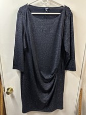 Chaps Blue Silver Sparkle Knit Long Sleeved Midi Dress 18W
