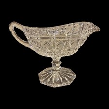 Vintage Clear Crystal gravy sauce boat pitcher pedestal base handle