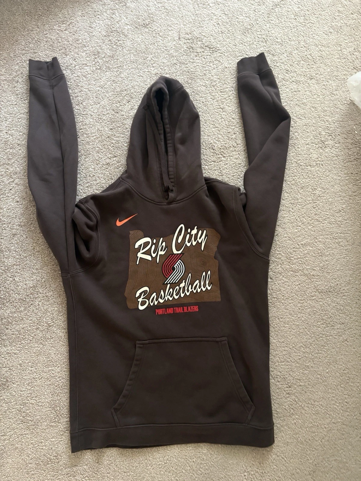 Nike Portland Trailblazers Fleece Pullover Hoodie Brown Oregon Rip City Logo