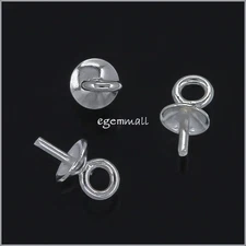 10 Sterling Silver Eye Pin Pearl Pendant Charm Connector Bail w/ 4mm Cup #51919