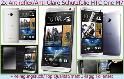 2x Anti reflex glare Display Schutz Folie f. HTC One M7 Handy matt Set PROTECTOR