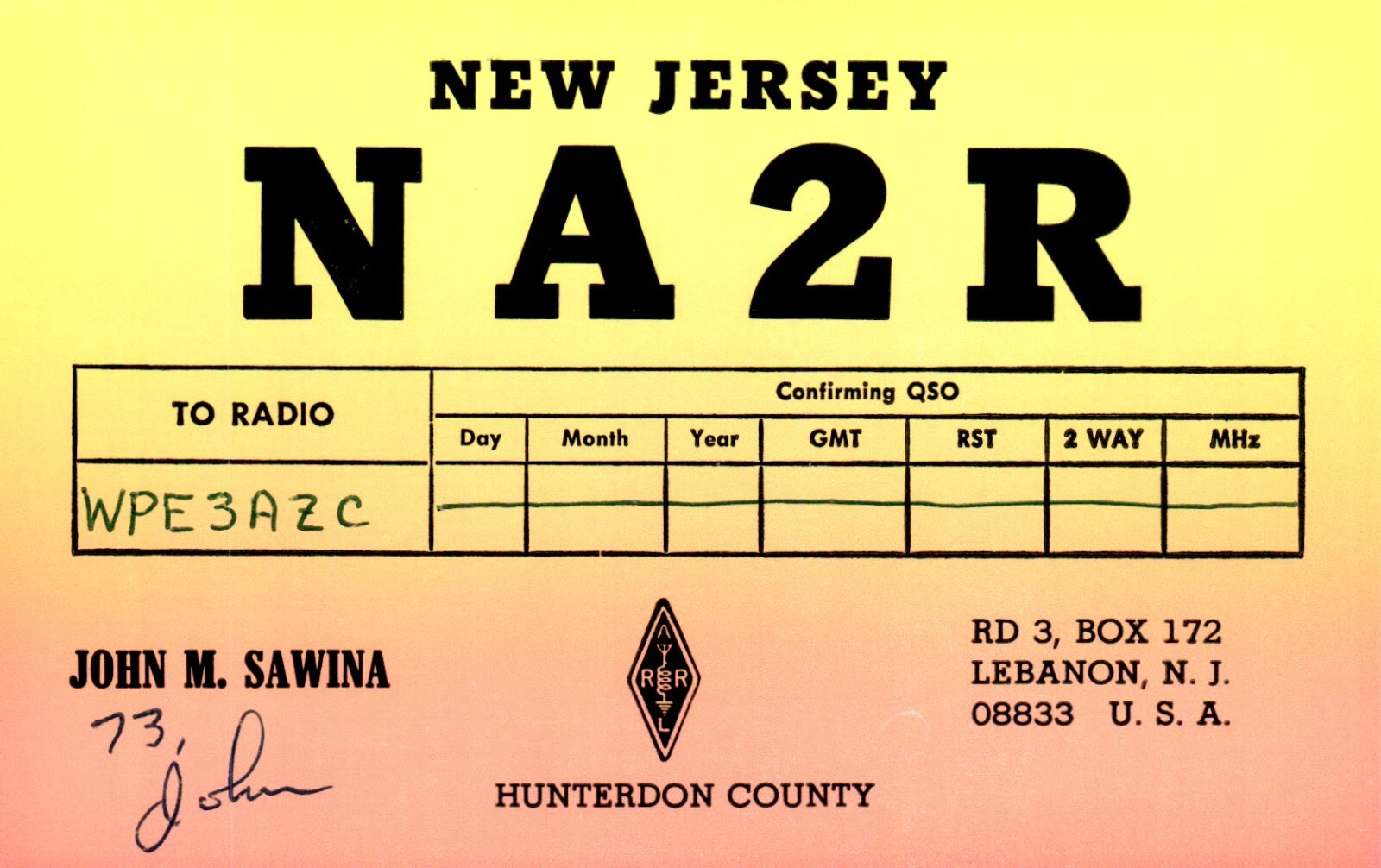 Hunterdon County Lebanon New Jersey NA2R QSL Radio Card Postcard eBay