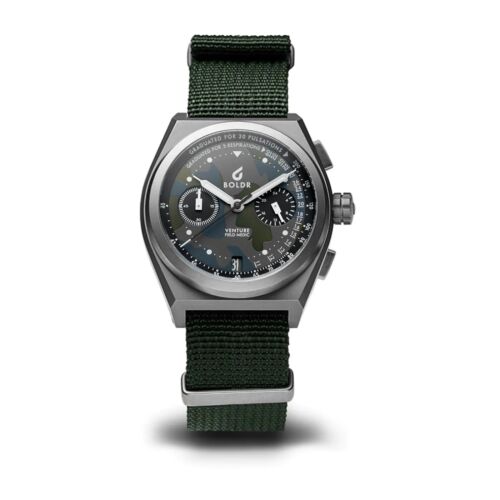 BOLDR FIELD Chronograph Meca-Quartz Titanium Green Fabric Date Men's Watch - Picture 1 of 6