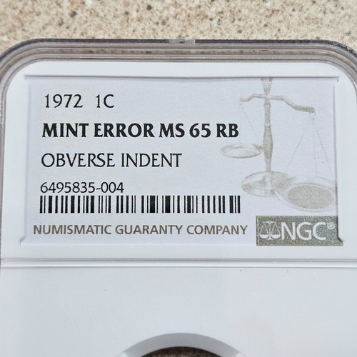 1972 1C Lincoln Memorial Cent Coin Mint Error Obverse Indent NGC MS 65 RB - Picture 5 of 9