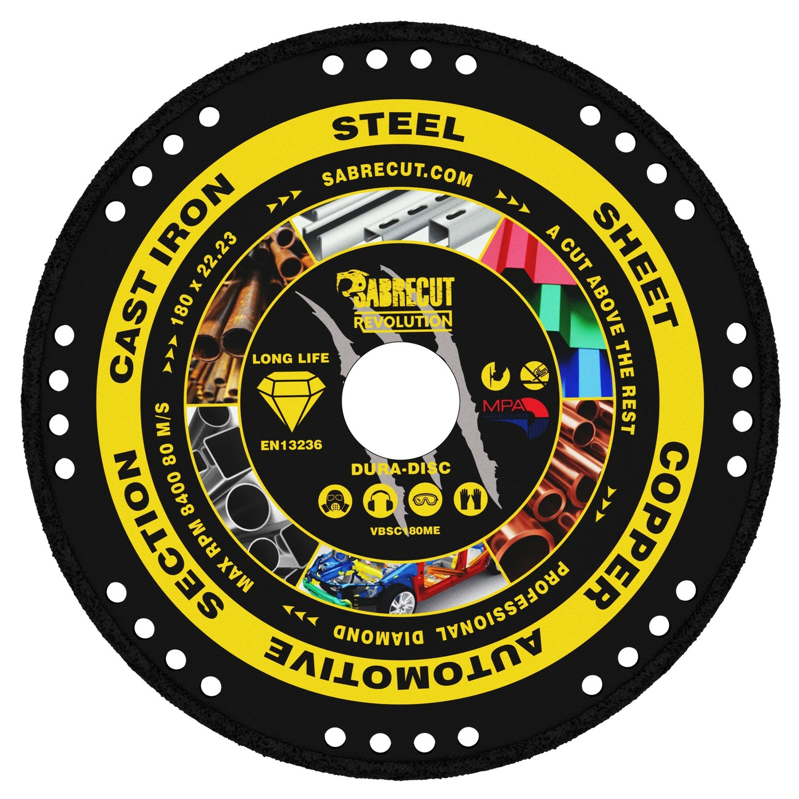 SabreCut 180mm Vacuum Brazed Metal Cutting Diamond Disc for Grinders