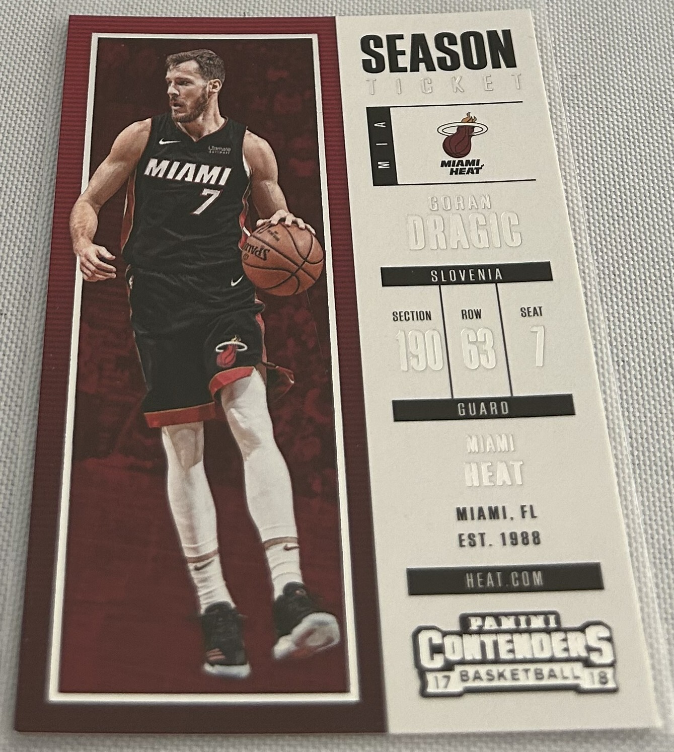 2017-18 Panini Contenders Basketball Goran Dragic Miami Heat Season Ticket #34