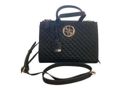 GUESS Handbag G-Lux Status Satchel Black Quilted Bag- Brand New