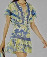  268 NWT BCBG MAX AZRIA KARIAN V-NECK FLUTTER SLEEVE DRESS DARK LIME COMBO