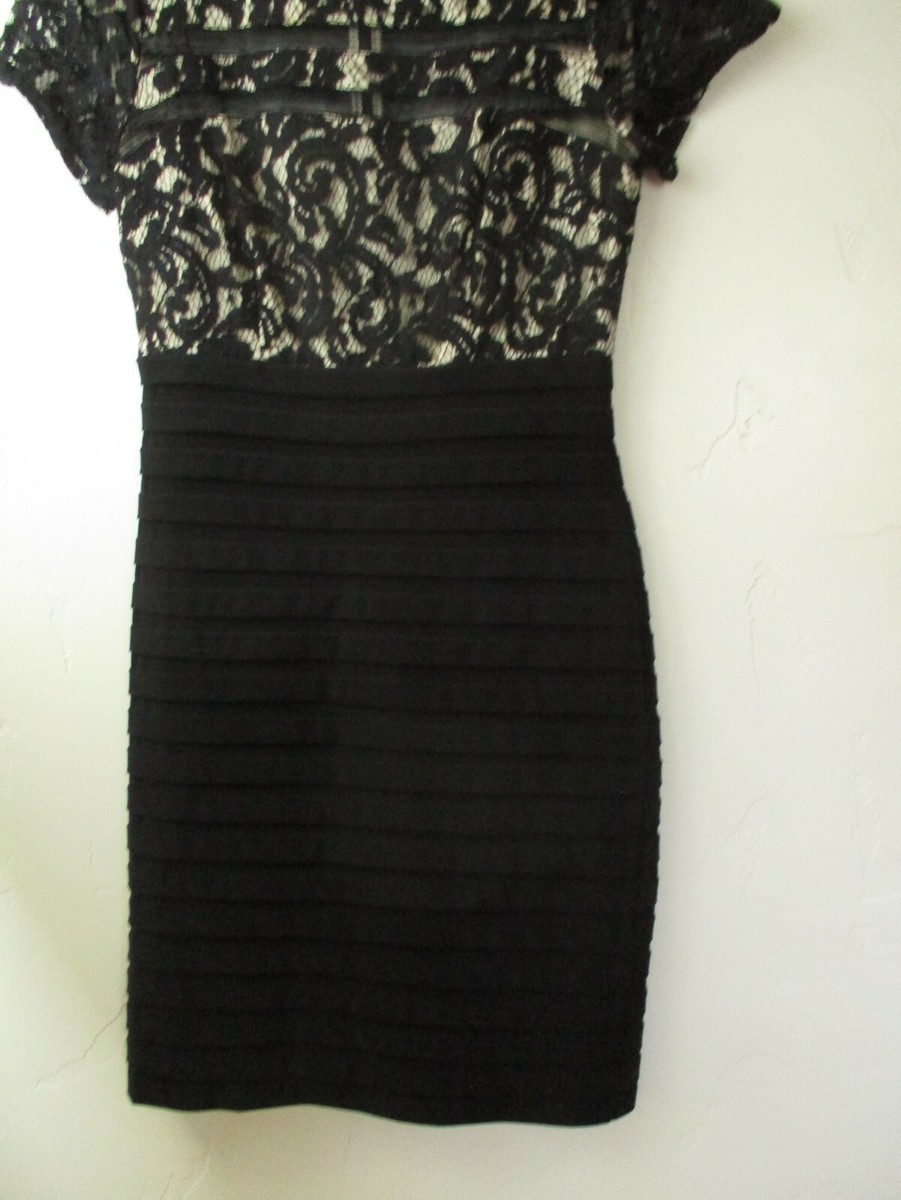 adrianna papell black cocktail dress Black Floral Lace And Feather Trimmed Short Sheath Cocktail Dress