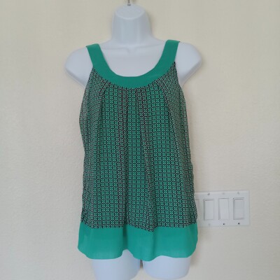 NY&C Shirt Women Small Green Lightweight Casual Blouse Sleeveless Flowy Lined
