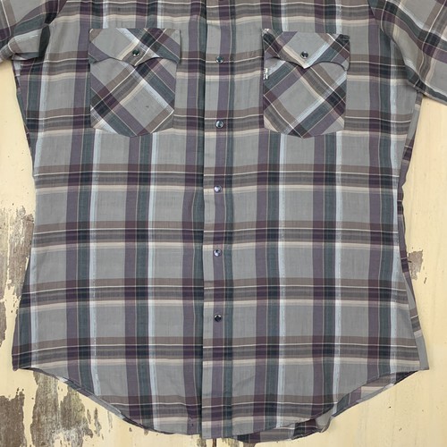 LEVIS - Vtg 70s-80s Purple Metallic Plaid Western Pearl Snap Shirt, Mens MEDIUM - Picture 5 of 12