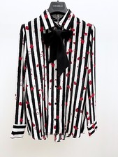 Flavio Castellani camicia camicetta donna seta righe bianco nero fiocco cuori 40