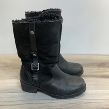 UGG Australia Women's 1914 Bellvue Sheepskin Leather Winter Boots Black Moto 6