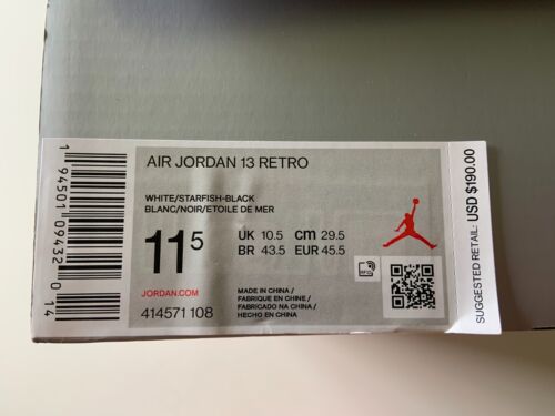 NUEVO Nike Air Jordan 13 Retro 414571-108 Estrella de Mar Para hombres 11.5 Zapatos BLANCO/NEGRO/NARANJA - Imagen 3 de 11