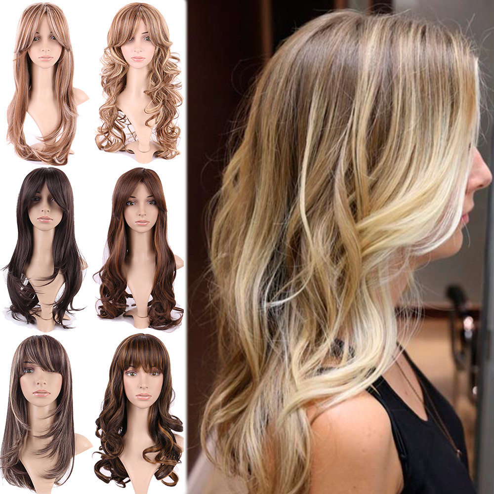 Cheap Ombre Blonde Brown Black Mix Full Wig Ladies Halloween