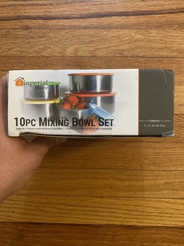 Imperial Home 10 Piece Stainless Steel Mixing Bowls with Colored Lids - Picture 5 of 6