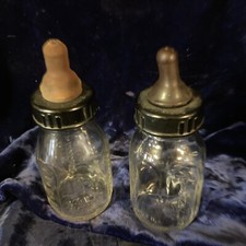 Set of 2 Vintage Evenflo Clear Glass 4 oz. Baby Bottle Made in USA with Tops