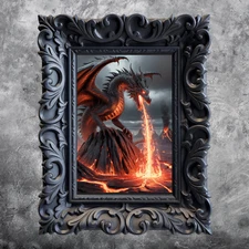Fire Mad Breathing Dragon Print Wall Art Decor Photo Poster Picture Dark Gothic