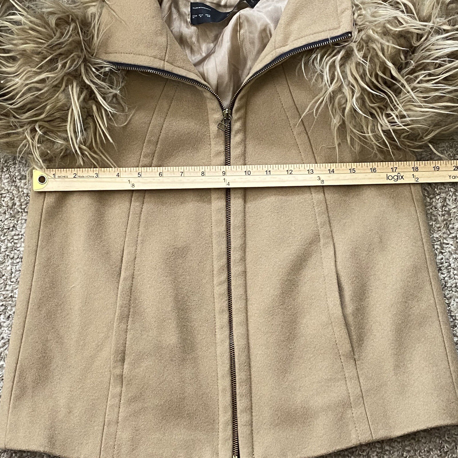 Zara Basic Womens Medium Wool Coat Jacket Faux Fu… - image 11