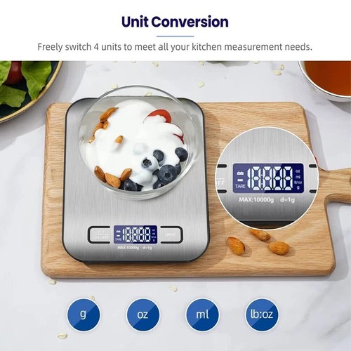 Báscula de peso digital para alimentos de 22 libras gramos y onzas, acero inoxidable retroiluminado - Imagen 9 de 10